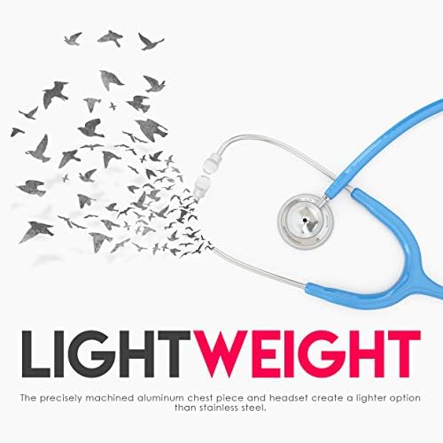 MDF Instruments, Acoustica Lightweight Stethoscope for Doctors, Nurses, Students, Home Health Use, Adult, Dual Head, Bright Blue Tube, Silver Chestpiece-Headset, MDF747XP14