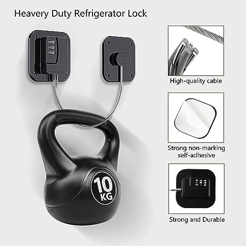 Refrigerator Lock, Heavy Duty Fridge Lock, Combination Lock for Refrigerator Cabinets, Drawers, Safety, Easy Install No Keys Needed (Black-2Pack)