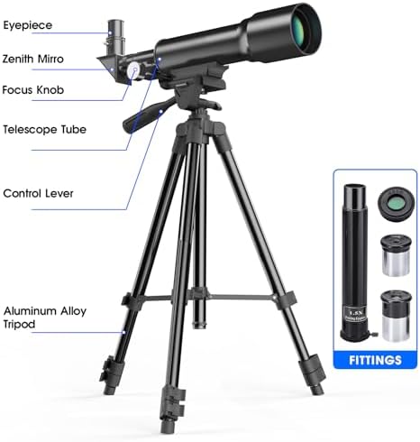 Telescope for Kids 50mm Aperture 360mm AZ Astronomical Portable Telescope for Adults Beginners with Upgraded Tripod White