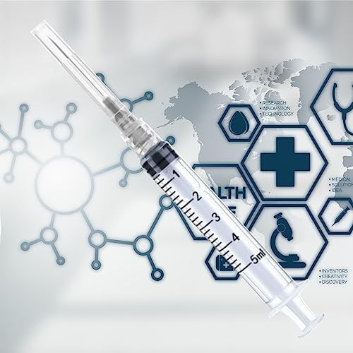 100 Pack Disposable 5ml/cc Lab Syringes with 22Ga 1.25 Inch Needle Luer Lock, Individually Sealed Packed