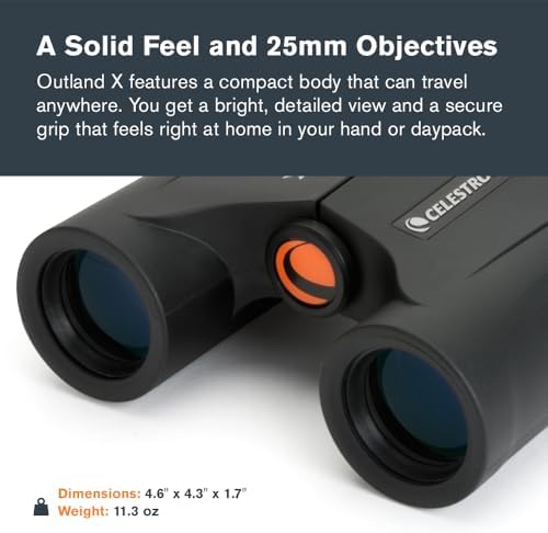 Celestron - Outland X 10x25 Binoculars – Ideal for Birding and Outdoors – 25mm Objective Lenses – 6.2° Field of View – BaK-4 Prisms – Multi-Coated – Waterproof and Fogproof