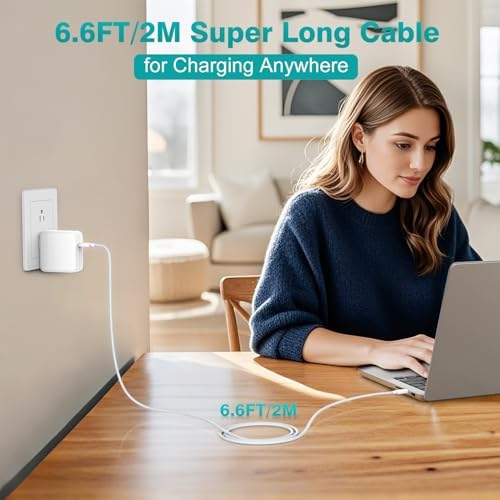 Charger for MacBook Pro 16 14 inch MacBook Air 15 13 inch 2025 2024 2023 2022 2021 2020 2019 M4 M3 M2 M1, Super Compact 100W USB C Laptop Power Adapter, 6.6FT USB-C Braided Cable, Original Quality