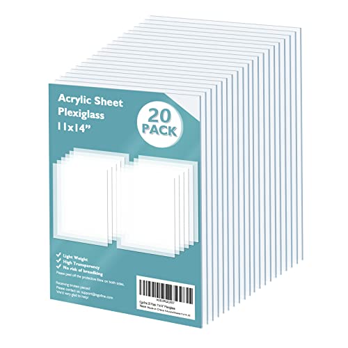 Egofine Plexiglass Sheets Acrylic Sheets 20 Pack of 11x14’’ 0.04 Thick Clear Plastic Cast Transparent Plexi Glass for Crafting Projects, Replacement Picture Frame Glass, DIY Display, Easy to Cut