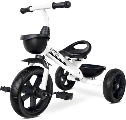 KRIDDO Kids Tricycles Age 24 Month to 4 Years, Toddler Kids Trike for 2.5 to 5 Year Old, Gift Toddler Tricycles for 2-4 Year Olds, Trikes for Toddlers, Sporty Styling, White