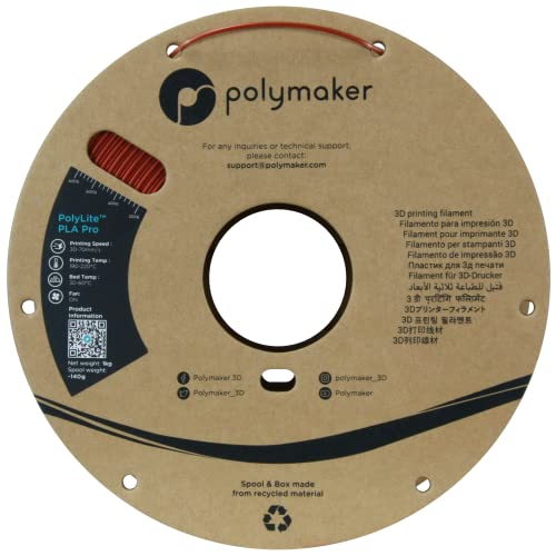 Polymaker PLA PRO Filament 1.75mm 1kg, Tough & High Rigidity Metallic Red 3D Printing Filament, PolyLite PLA PRO 3D Printer Filament 1.75mm, Print with Most 3D Printers