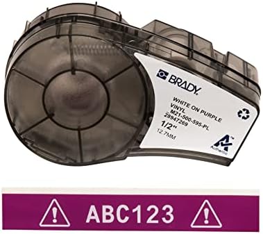 Brady Authentic (M21-500-595-PL) All-Weather Vinyl Label for Indoor/Outdoor ID, Lab and Equipment Labeling, White on Purple- ForM210, M210-LAB, M211, BMP21-PLUS and BMP21-LAB Printers, .5" W, 21' L