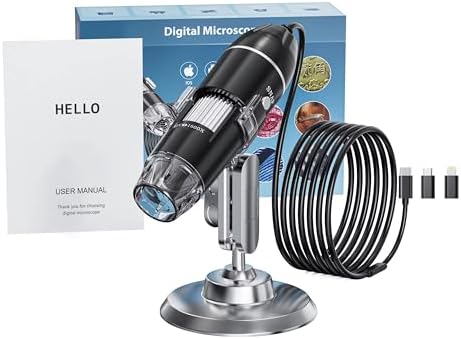 USB Digital Microscope, 50x-1600x Magnification Handheld, 1440P HD 8 LED Lights, Portable Pocket, Compatible with iOS and Android Devices, 2MP Magnifier Microscopes Camera (321P with Stand)