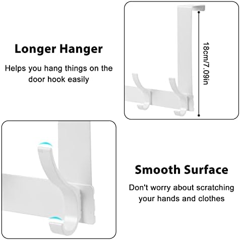 Over The Door Hooks, Door Hanger Hooks for Hanging, Over The Doors Towel Racks for Bathroom with 12 Coat Hook, Coat Rack Bathroom Accessories(2 Pack, White)