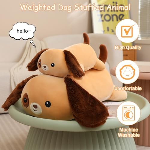 SQEQE Weighted Dog Plush, Weighted Dog Stuffed Animal, Cute Larbrador Plushies Soft Pillow Toy Gift for Kids Adults Brown 23.6 Inch, 3.1 Lbs