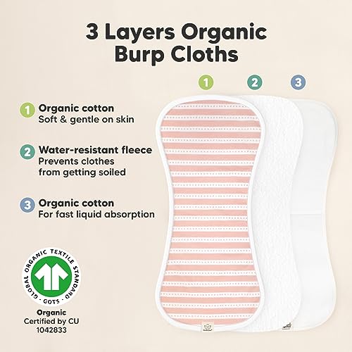 Organic Burp Cloths Baby Boy & Girl - 5-Pack Super Absorbent Cotton Burping Cloths for Babies, Soft & Plush Newborn Spit Up Rags, Infant Towels for Milk Spit Up, Unisex, Large 21" x 10" (Sweet Charm)
