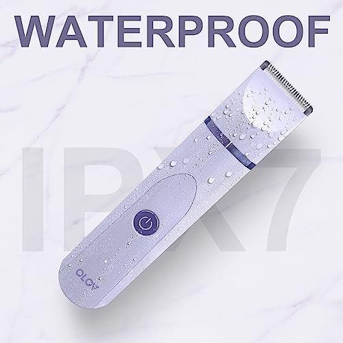 OLOV Electric Body Hair Trimmer - Groin Trimmer for Men - Bikini Trimmer Women - Wet/Dry Shaver Groomer, Replaceable Ceramic Blade Heads, USB Recharge Dock, Waterproof Hygiene Razor,Purple