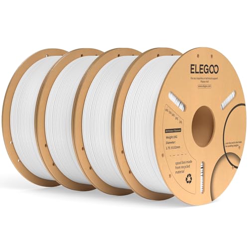 ELEGOO PLA Plus Filament 1.75mm White 4KG, PLA+ Tougher and Stronger 3D Printer Filament Dimensional Accuracy +/- 0.02mm, 4 Pack 1kg Spool(2.2lbs) Fits for Most FDM 3D Printers