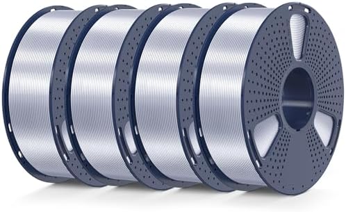 SUNLU Silk PLA Filament 4KG, Smooth Silky Surface, Silk 3D Filament 1.75mm, Dimensional Accuracy +/- 0.02mm, 1kg Spool(2.2lbs), Total 4KG, Silver