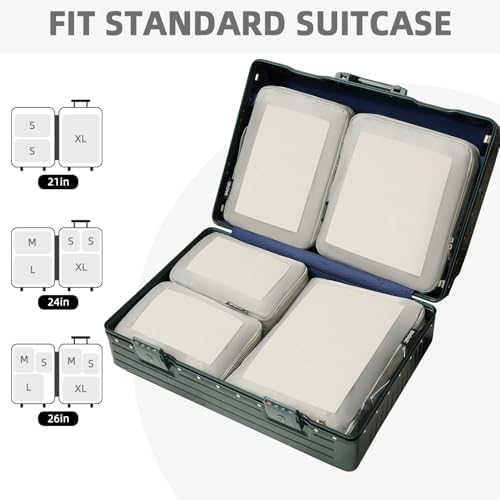 BAGAIL 4 Set/6 Set/8 Set Compression Packing Cubes Travel Accessories Expandable Packing Organizers (Square Mesh, 06-Grey)