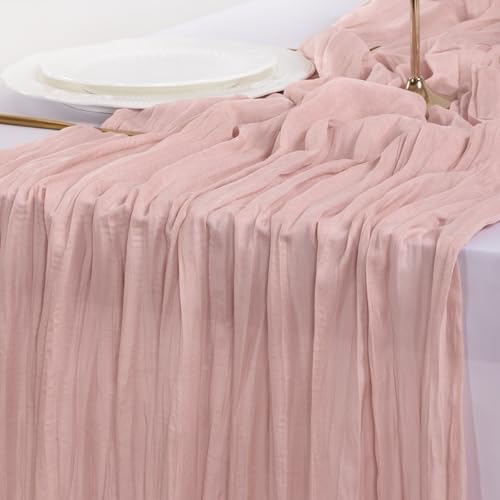 Socomi 3pcs Pink Cheesecloth Table Runner Summer Boho Rustic Gauze Dusty Pink Farmhouse 120 inch 10FT Cheese Cloth Runner for Wedding Party Baby Shower Birthday Home Decor Holiday Decorations