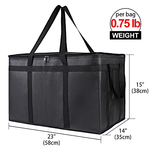 Bodaon 10-Pack Insulated Food Delivery Bag for Hot and Cold Meal, XXX-Large Cooler/Thermal Bags, Grocery Tote Insulation Bag for Catering, Pizza Warmer, Black