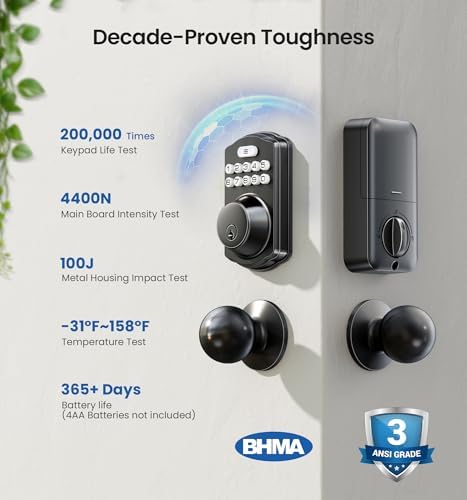 Veise Keyless Entry Door Lock with 2 Knobs, Electronic Backlit Keypad Deadbolt with Handle Set, Auto Lock, One-time Codes, Smart Deadbolt for Front Door, Easy Installation, Matte Black