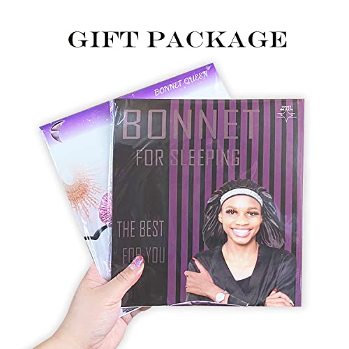 BONNET QUEEN Silk Bonnet for Sleeping Women Satin Bonnet Night Sleep Cap Wrap for Curly Hair with Adjustable Tie Band, Single Layer, Black+Rose Gold