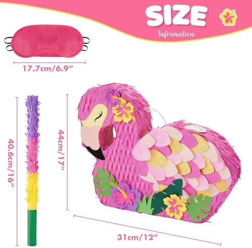 WERNNSAI Flamingo Piñata - Pink Piñata Bundle with Blindfold and Bat for Girls Kids Tropical Flamingo Theme Birthday Party Supplies Summer Pool Party Decorations for Fiestas Baby Shower