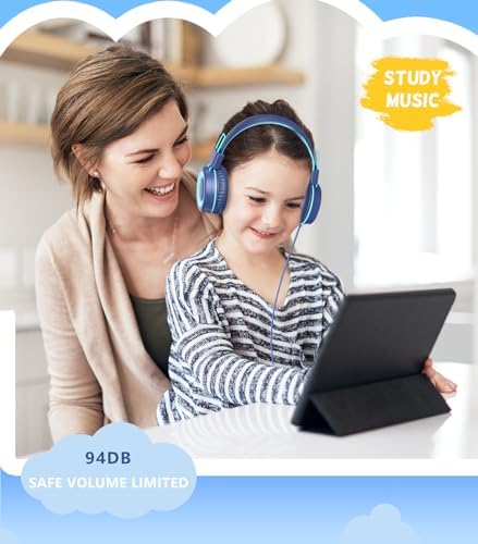 Upgrade USB Type C Kids Headphone for School, 94dB Safe Volume Limited, HD Stereo Sound, Foldable Lightweight On-Ear Headphones for Boys/Girls/Students/Tablet/Travel (Dark Blue)