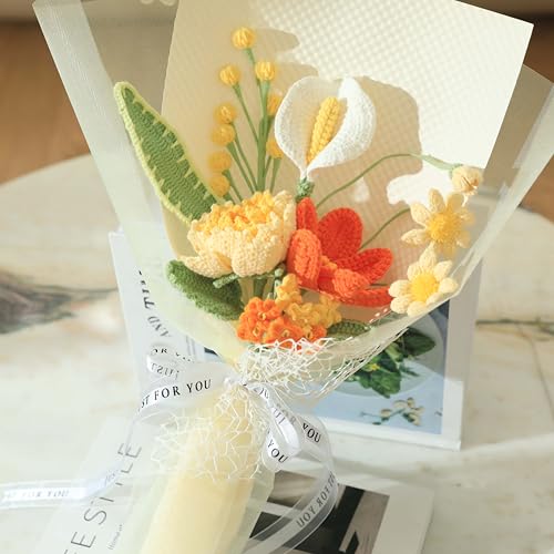 Crochet Flower Bouquet Golden Peonies Tulip - Retirement, Birthday, Graduation & Father's Day Gift - Eco-Friendly Hypoallergenic Florals Handmade by Artisan Moms