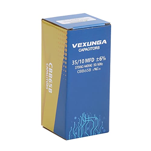 35/10 uF 35+10 MFD 370VAC or 440VAC Dual Run Start Round A/C Capacitor CBB65 CBB65B Air Conditioner Capacitors for AC Unit Fan Motor Start or Heat Pump or Condenser Straight Cool