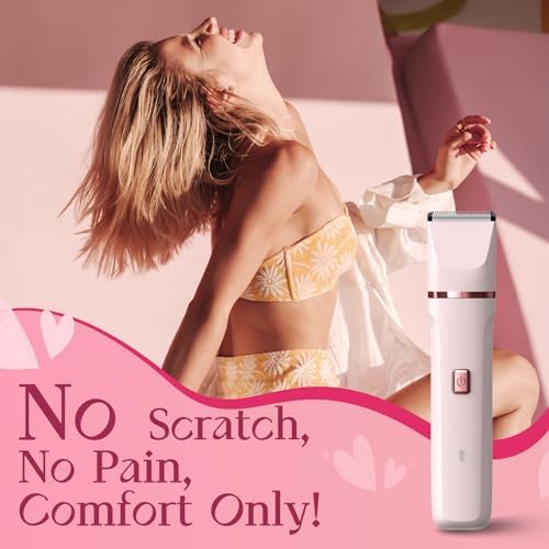 Bikini Trimmer for Women - Painless Electric Razors for Silk Skin,Cordless Body Shaver for Trip,Replaceable Lady Facial Razor, IPX7 Waterproof&Easy Cleaning, Ceramic Blade, USB Charge Dock Pink