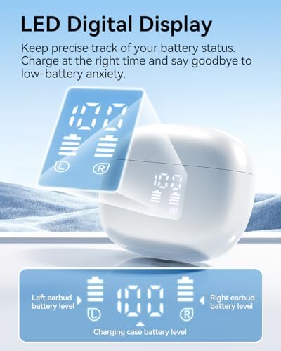 Wireless Earbuds, Bluetooth Ear Buds Headphones with LED Charging Case, Deep Bass Stereo Sound, 40 Hours Playtime, IP7, Lightweight in-Ear Earphones for iPhone Android Sports Workout