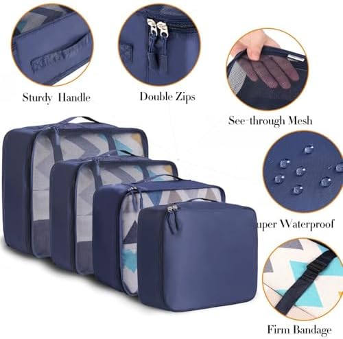 BAGAIL 8 Set Packing Cubes Luggage Packing Organizers for Travel Accessories-Indigo