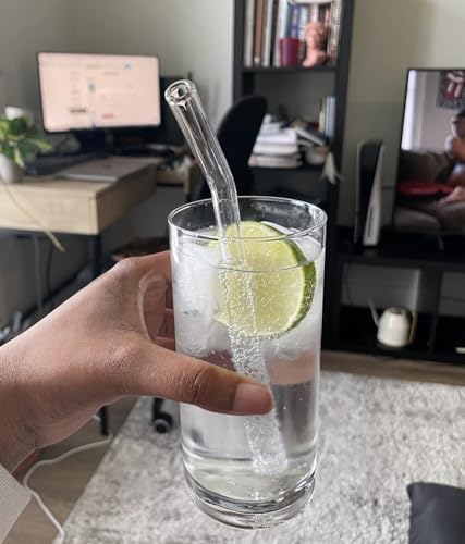 Piteno® 16-Pack Reusable Glass Drinking Straws, 10''x10MM, Set of 6 Straight and 6 Bent with 4 Cleaning Brushes, Perfect for Smoothies, Milkshakes, Juice, Tea (Rainbow)