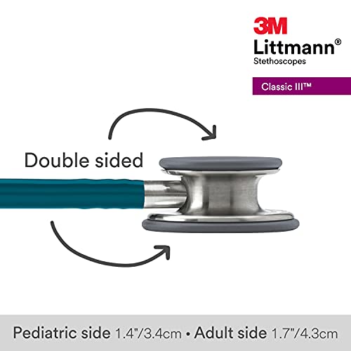 3M Littmann Classic III Monitoring Stethoscope, 5623, More Than 2X as Loud, Weighs Less, Stainless Steel Chestpiece, 27" Caribbean Blue Tube