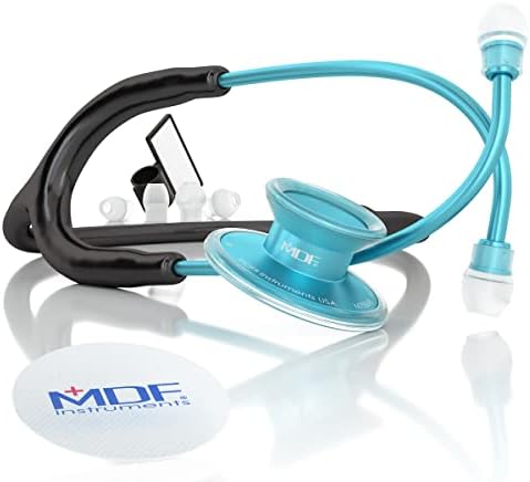 MDF Instruments Engravable - Acoustica Lightweight Custom Stethoscope for Doctors, Nurses, Students, Home Health Use, Adult, Dual Head, Black Tube, Aqua Chestpiece-Headset, MDF747XPAQ11-ENGRAVING