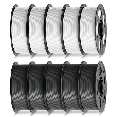 ANYCUBIC PLA Filament 1.75mm Bundle, 3D Printer Filament 1.75mm Dimensional Accuracy +/- 0.02mm, 1KG Spool (2.2 lbs), 5KG White + 5KG Gray, 10KG in Total