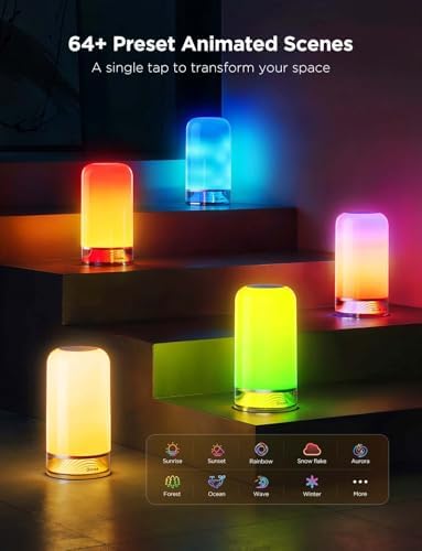 Govee RGBIC Smart Table Lamp 2, Touch Bedside Small Table Lamp Work with Matter, Alexa, LED Desk Lamp with 64 Scene Modes, Color Changing Lamp for Bedroom Living Room Dimmable Night Light(Corded)