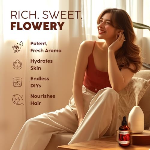 KUKKA Rose Otto Essential Oil for a Calming Retreat Promotes Smooth-Looking Skin with Rose Oil Essential Oil - 4 Fl Oz - Authentic Scent - Non-GMO and Cruelty-Free