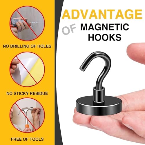 DIYMAG Black Magnetic Hooks, 118 LB Heavy Duty Strong Magnets with Hooks, Strong Rare Earth Neodymium Magnet Magnetic Hooks for Cruise Cabins Cruise Ship Essentials 8 Packs