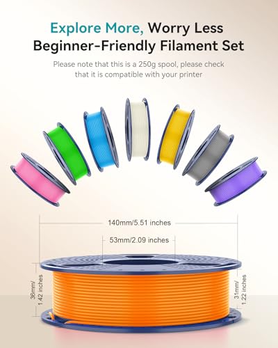 250g PETG Filament 1.75mm Bundle, 250g Spool,16 Rolls, White+Grey+Red+Blue+Yellow+Orange+Purple+OliveGreen+Oak+CoffeeBrown+Midnight+Clear+Transparent Red+Transparent Blue+Transparent Orange