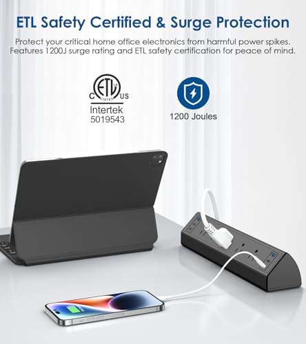 Jgstkcity Desk Clamp Power Strip USB C,40W Total Fast Charging Station,4 PD 20W USB C Ports,Desk Edge Mount Surge Protector,5 Outlets,Fit 1.96" Tabletop Edge,ETL Listed