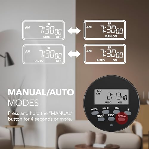 BN-LINK 7 Day Outdoor Heavy Duty Digital Programmable Timer, Outdoor Timer Outlet Waterproof, 2 Grounded Electrical Outlets for Christmas Lights, 15A 1/2HP,ETL Listed