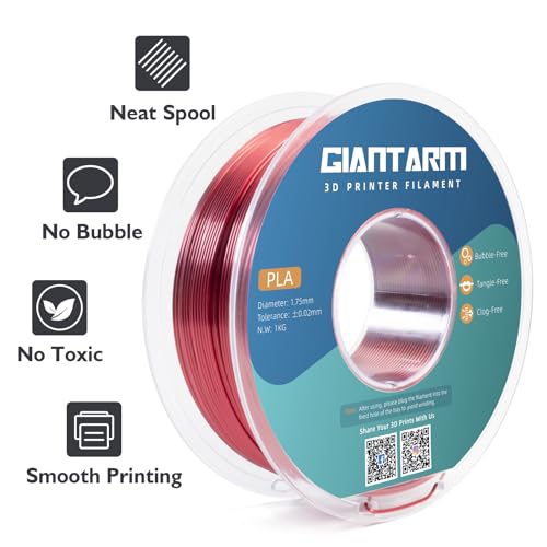 GIANTARM Dual Color PLA Filament, Silk PLA Filament 1.75mm +/-0.02mm,1KG Spool(2.2lbs) Vacuum Packaging, 3D Printing Filaments Fit Most FDM Printer