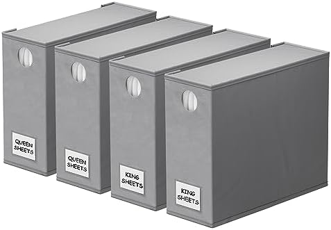 SpaceAid 4 Pack Bed Sheet Organizers and Storage, Foldable Sheet Organizer for Linen Closet, Sheets Set Folder Keeper with Window XL (Queen & King Size) Organizing Bedding Container, Gray
