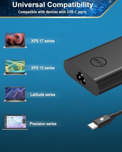 130W USB C Laptop Charger Compatible with Dell Precision 5570 5560 5550 5530 5760 5750 3560 Latitude 7410 7310 7210 9410 9510 5420 5520 5510 XPS 15 17 2in1 9575 9500 9700 Power Cord