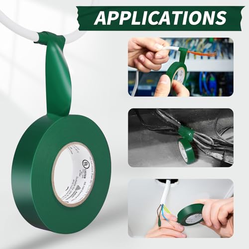 Electrical Tape, 10 Rolls General Use PVC Electric Tape, UL/CSA Listed ¾ in x 66 ft Insulating Vinyl Tape for Electrical, Repairs, Automotive and Equipment, EE-100, Green