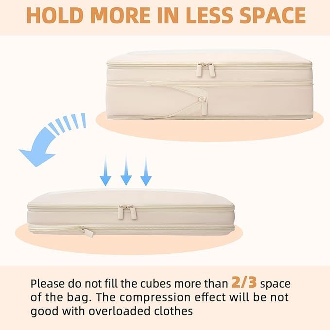 BAGAIL 4 Set/6 Set/8 Set Compression Packing Cubes Travel Accessories Expandable Packing Organizers (Square Mesh, 05-Beige)