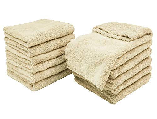Kyapoo Baby Washcloths 12 Pack 12x12 Inches Microfiber Coral Fleece Extra Absorbent and Soft for Newborns, Infants and Toddlers-Brown