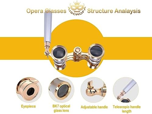 Opera Glasses,3X25 Theater Binoculars with Foldable and Extendable Handle,Mini Binocular Compact Lightweight,Portable Theater Glasses for Adults Kids Women in Musical Concert