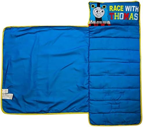 Jay Franco Thomas & Friends Racing Thomas Nap Mat - Built-in Pillow and Blanket - Super Soft Microfiber Toddler/Children's Bedding, Age 3-5