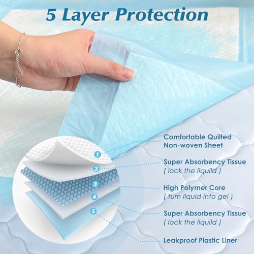 100 Count 22” x 22” Super Absorbency Disposable Underpads, Leakproof Quick Drying Disposable Pads for Baby, Puppy and Adults, Puppy Pads, Cat Pee Pads for Dogs, Potty Puppy Training Pads