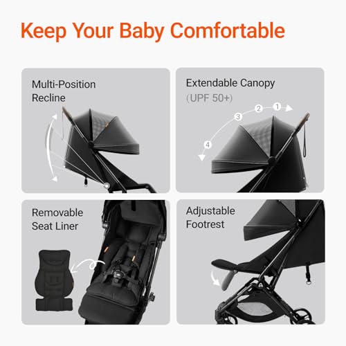 Lightweight Baby Travel Stroller with Carbon Fiber Frame, Compact & Airplane-Friendly, One-Handed Folding Design, 11.6 lbs, Perfect for Toddlers, Jet