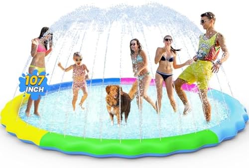 VISTOP Non-Slip Splash Pad for Kids and Dog, Thicken Sprinkler Pool Summer Outdoor Water Toys - Fun Backyard Fountain Play Mat for Baby Girls Boys Children or Pet Dog (107 Inch, Red&Yellow&Green&Blue)